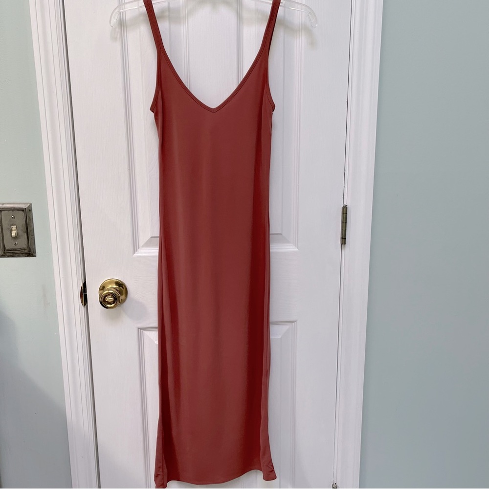 Aritzia Rust Red Slip Midi Dress